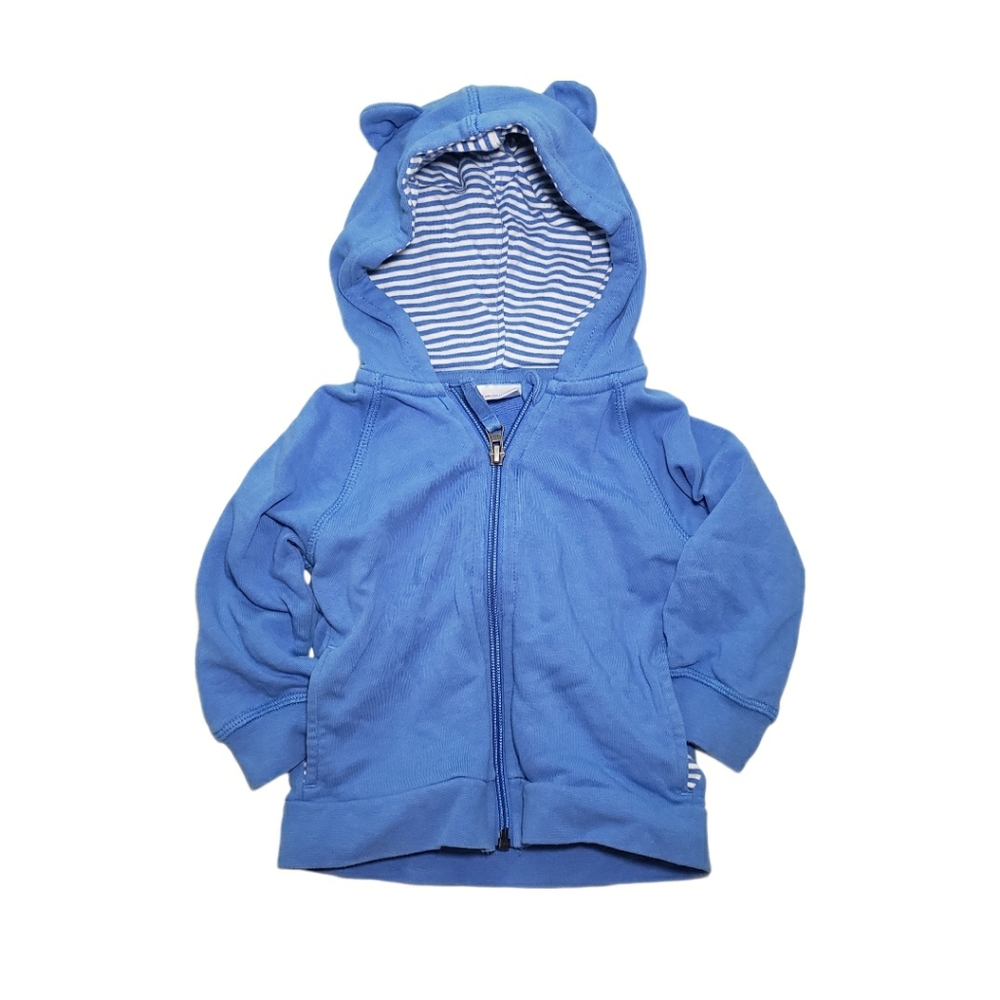 Hanna Andersson 80cm 18-24m Blue Bright Basics Bear Hoodie Zip Up Sweatshirt